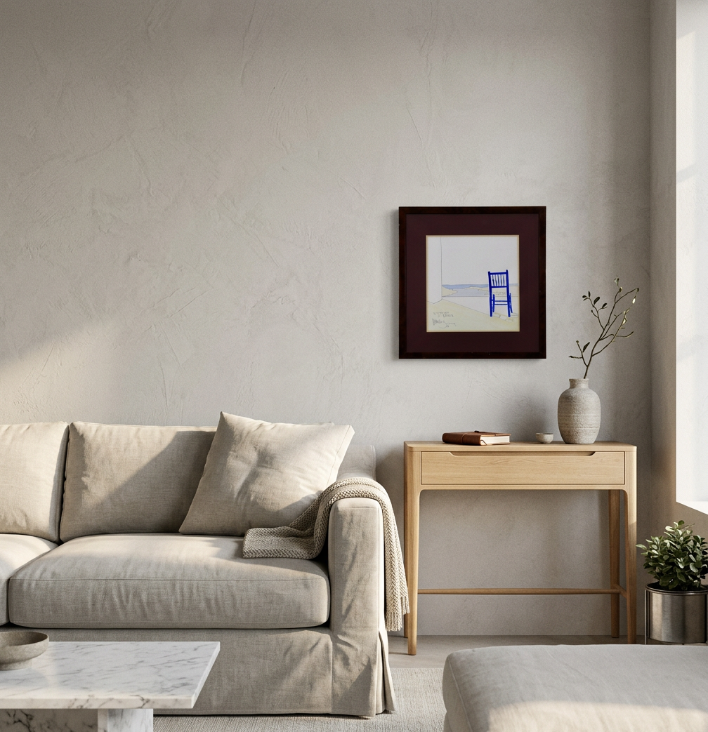 Acuarela de Ciutadella: Silla azul, detalle de ejecución
