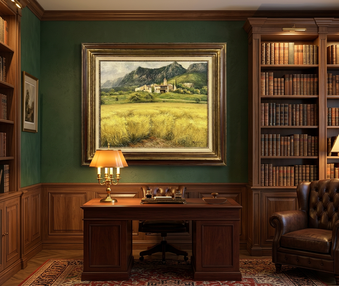 Paisaje de campo con caserío · En otra decoración
