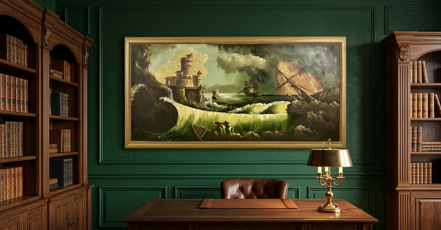 Castillo costero y tormenta · En otra decoración