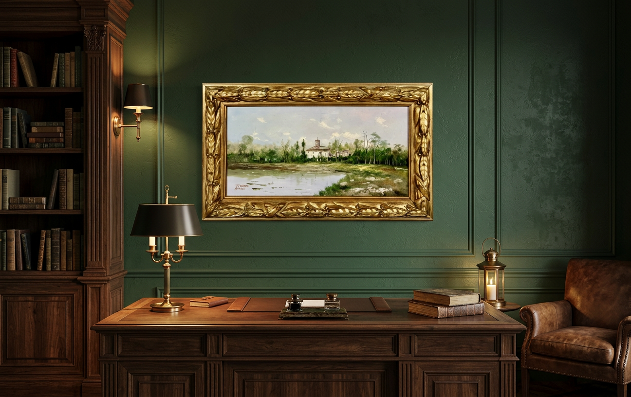 Paisaje con ermita y lago · En otra decoración