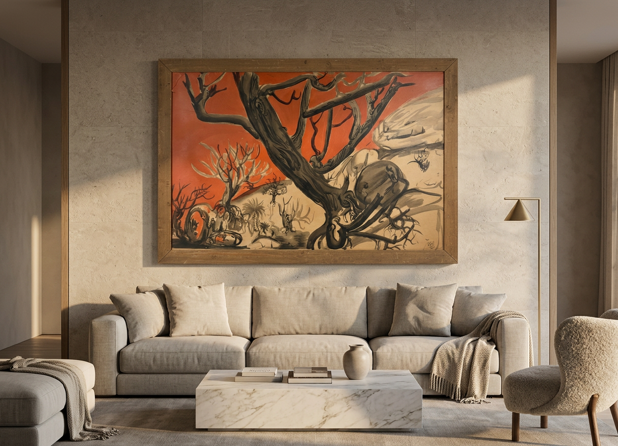Paisaje abstracto (árbol rojo) · En decoración