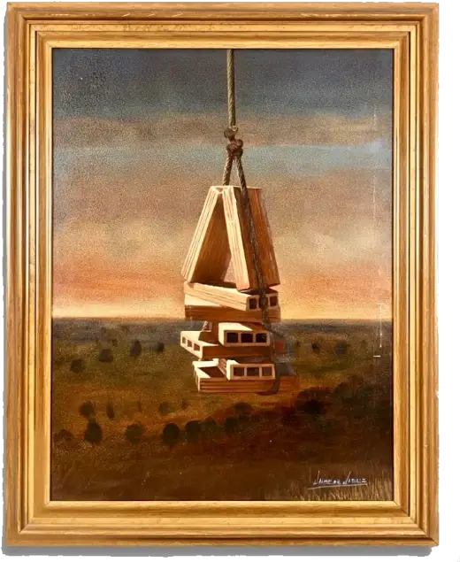 Elemento suspendido en paisaje en la galería