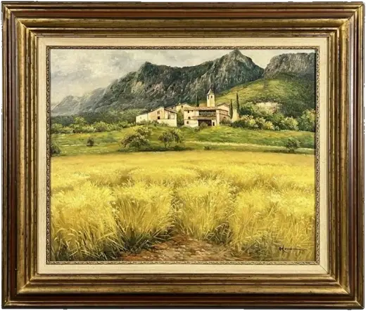 Paisaje de campo con caserío en la galería